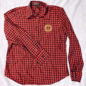 Ralph Lauren Gingham Chest Logo Button Up Blouse